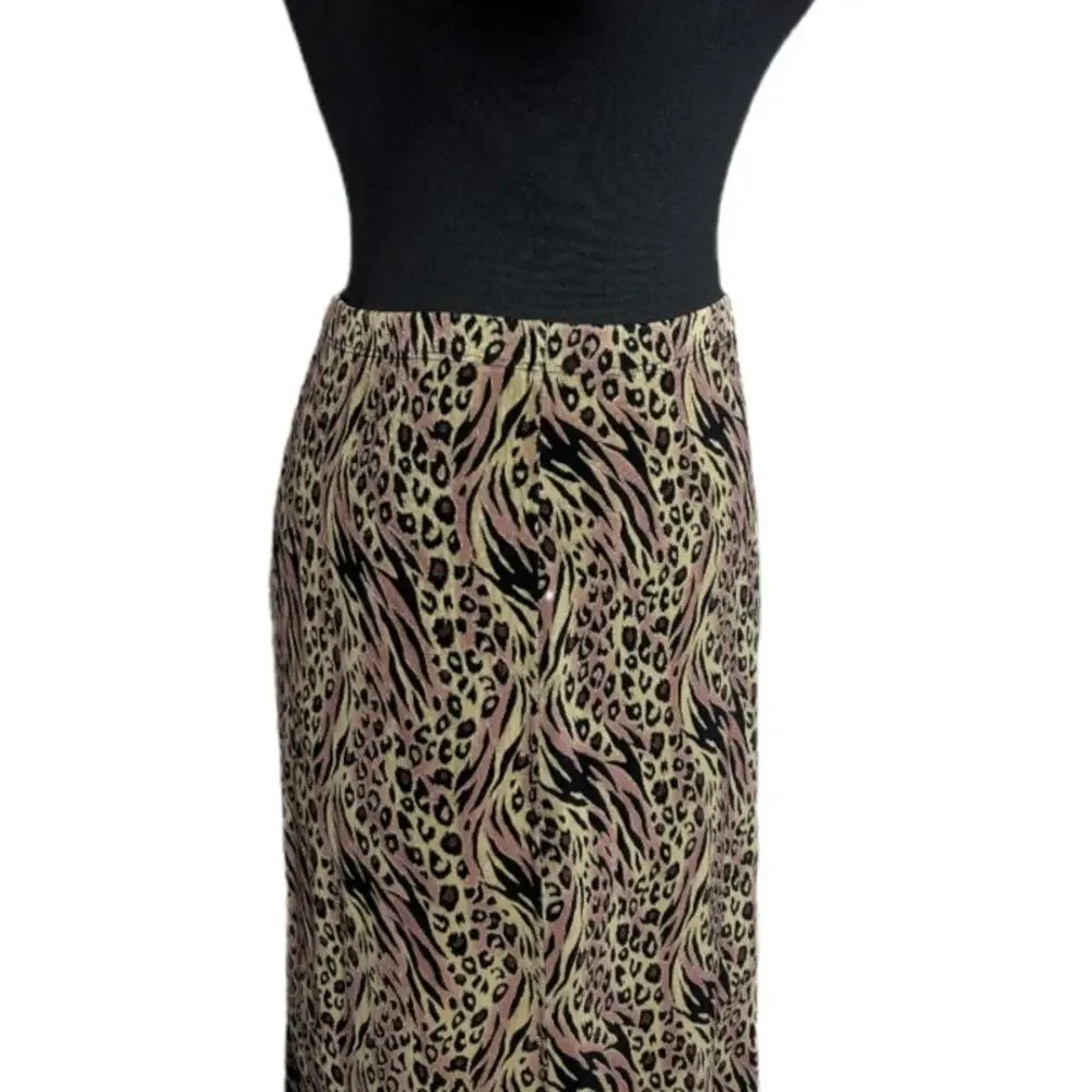 Vtg Choices Beige Mauve Animal Print Slinky Midi Skirts Small Medium Grunge